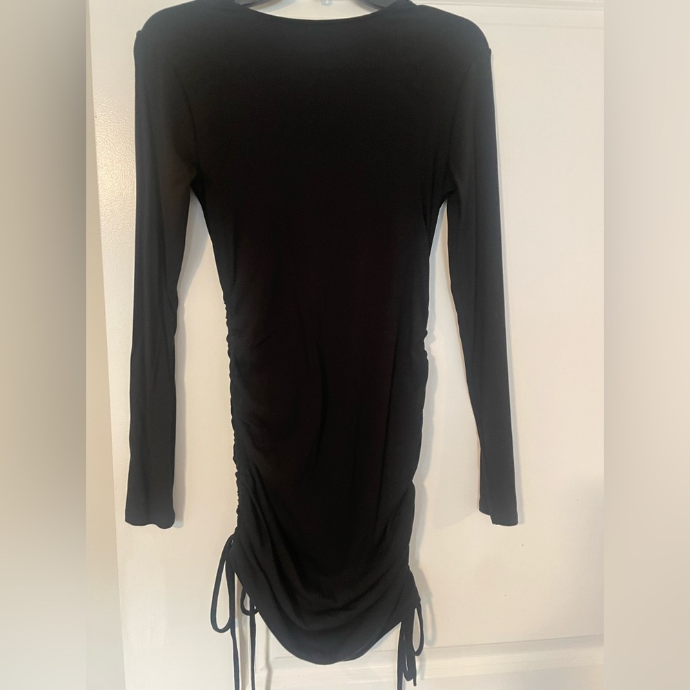Black Ruched Bodycon Dress with Long Sleeves
